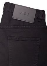 Detail view of ARI Black Stretch Denim Jeans. Made in Italy