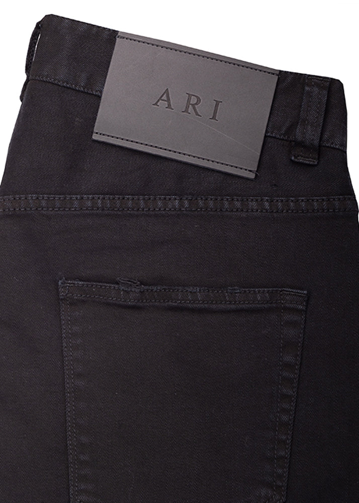 Detail view of ARI Black Stretch Denim Jeans. Made in Italy