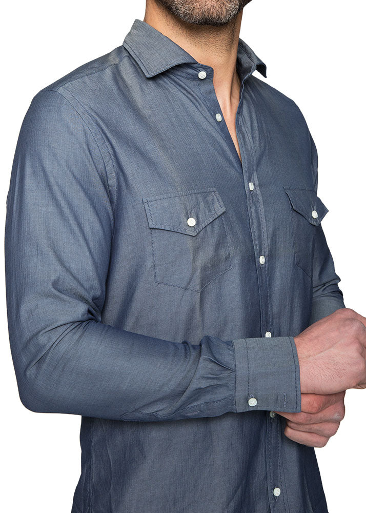 Dark Blue Shirt with Pockets-Ari Soho