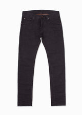 Front view of Complete look of ARI Black Raw Stretch Denim Jeans. made in Italy