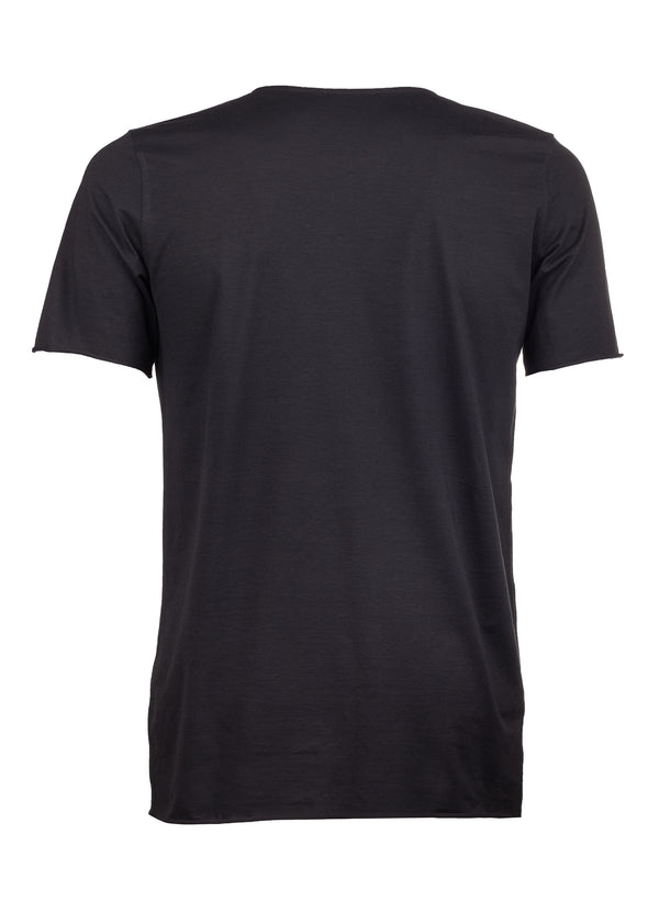 Back view ARI Raw Edge Cotton T-Shirt Black. Made in Italy