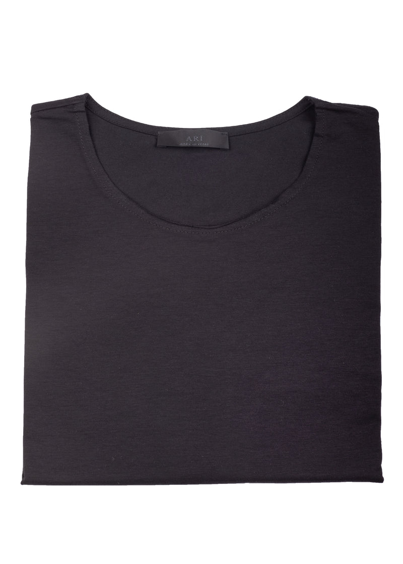 Folded view ARI Raw Edge Cotton T-Shirt Black. Made in Italy