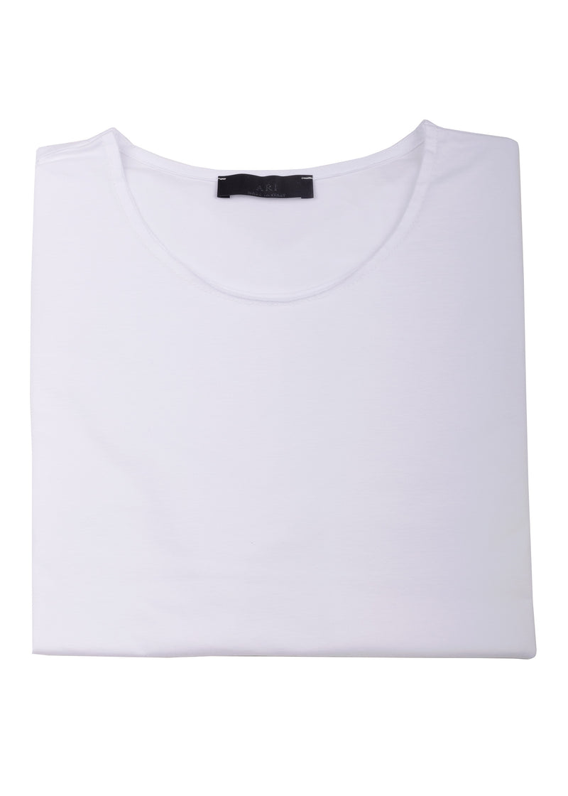 Folded view ARI Raw Edge Cotton T-Shirt White. Made in Italy