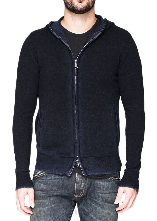 Reversible Cashmere Pull Over Hoodie in Jet Blue-Ari Soho
