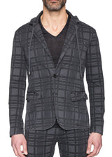 Grey Plaid Hooded Blazer Jacket-Ari Soho