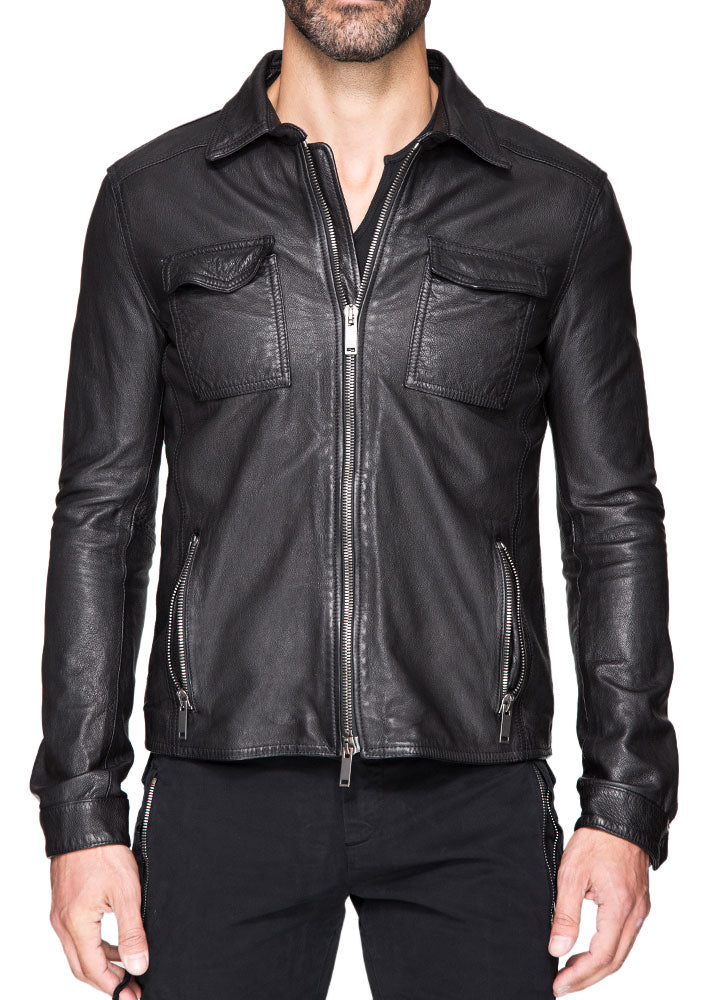 Black Leather Field Jacket-Ari Soho