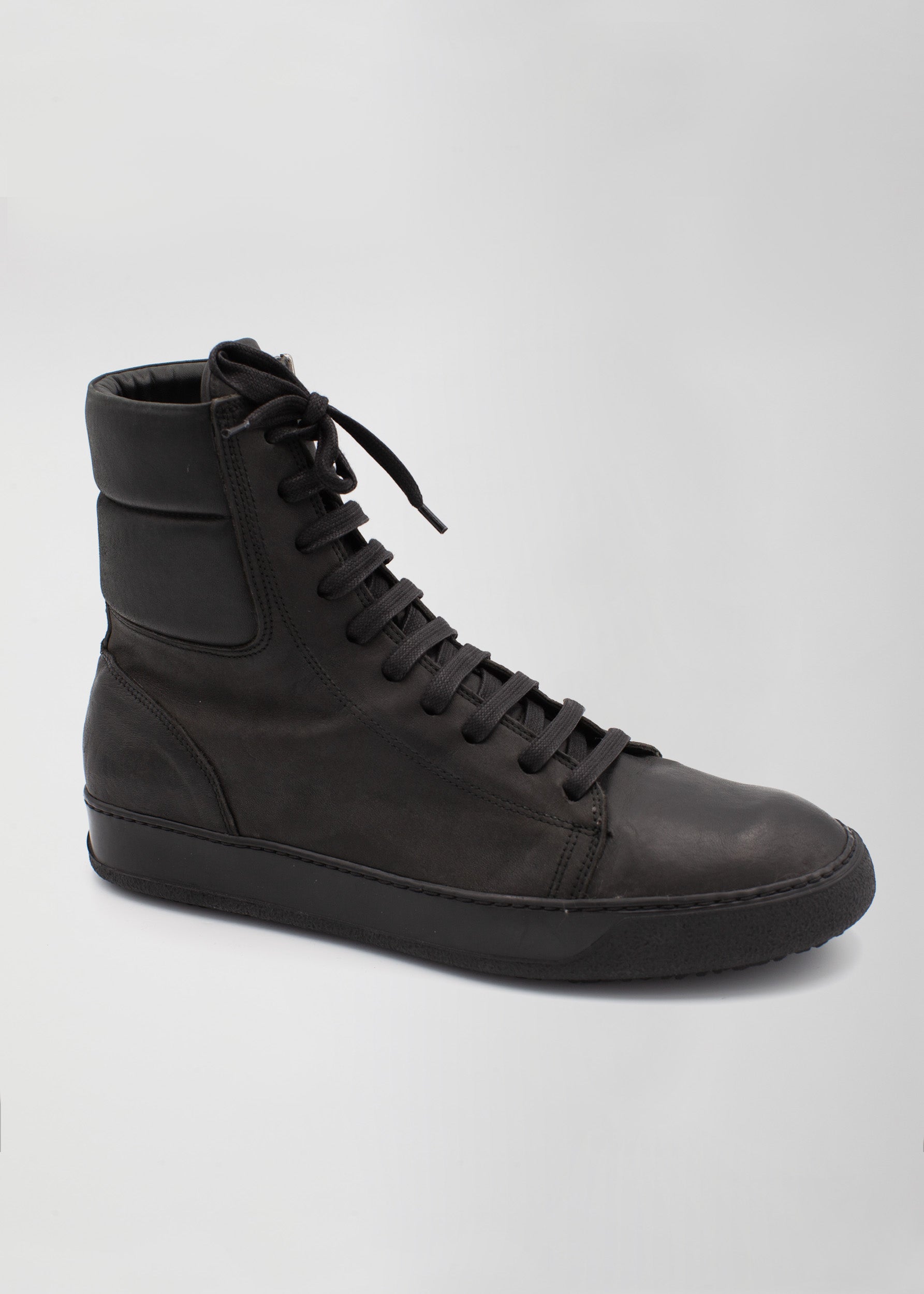 ARI Leather High Top Sneaker Black/Black | AriSoho.com