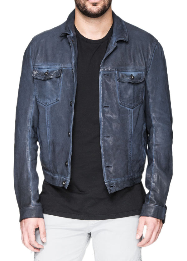 Kelso Leather Jacket in Blue-Ari Soho