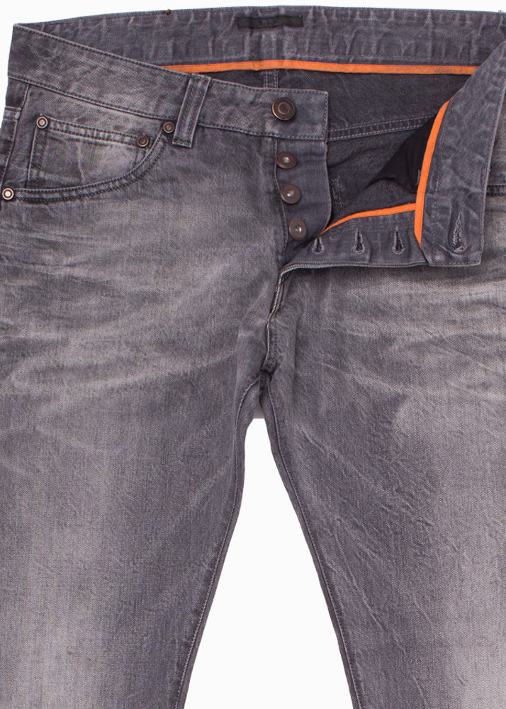 Detail view of ARI Gray Faded Stretch Denim Jeans. Made in Italy