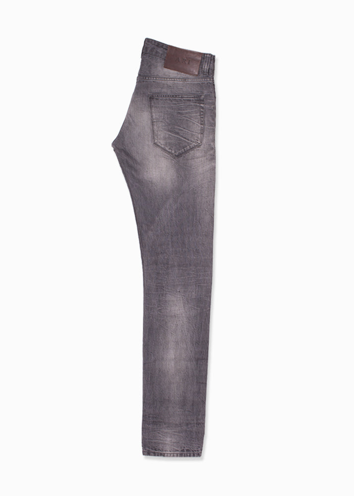 Side view of ARI Gray Faded Stretch Denim Jeans. Made in Italy