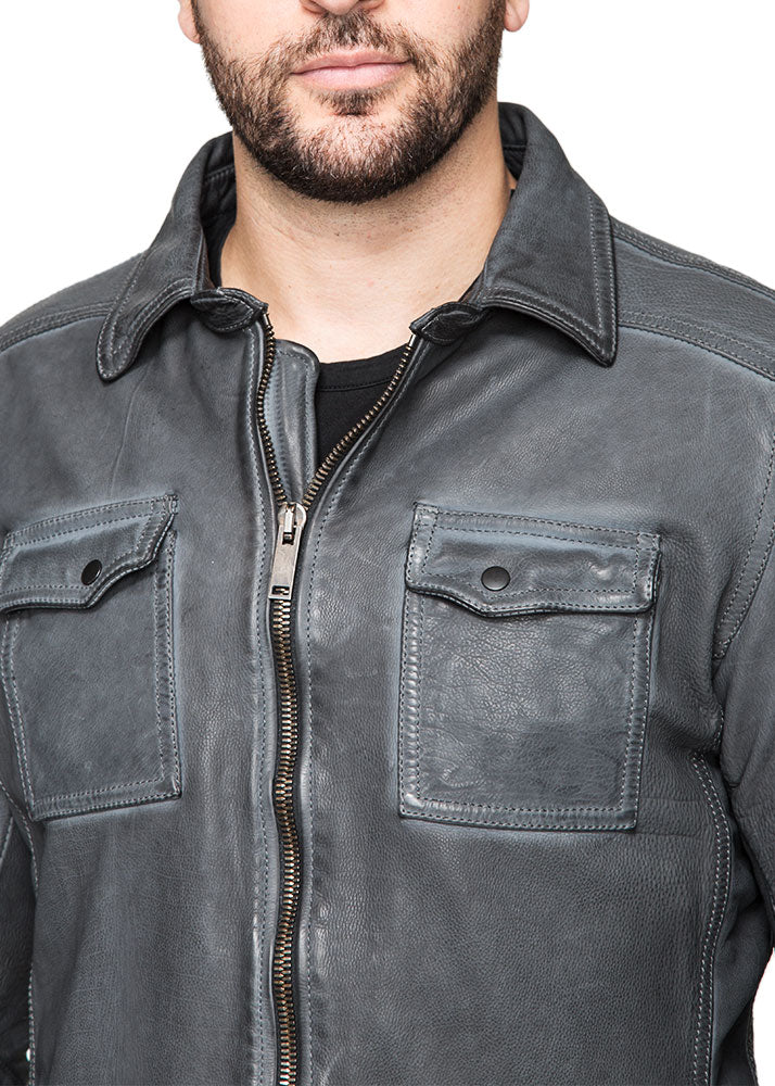 Leather Field Jacket in Grey-Ari Soho