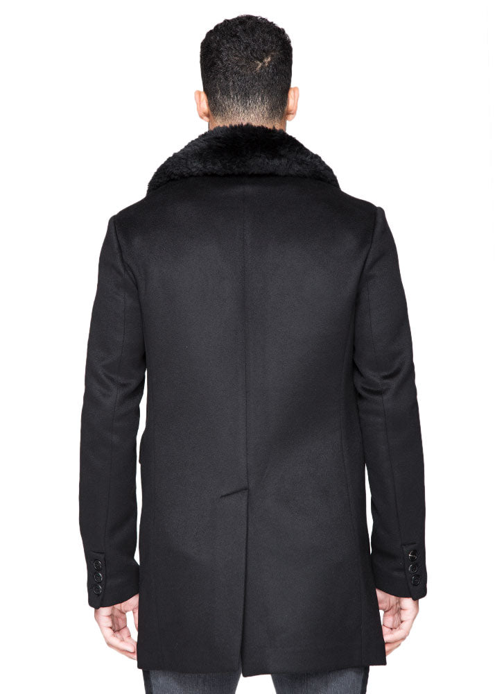 Single Breasted Cashmere Coat with Fur Collar-Ari Soho