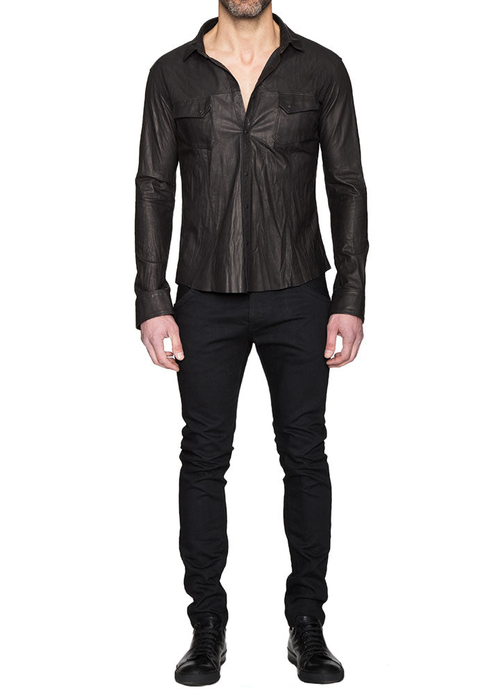 Rider Leather Shirt in Black-Ari Soho