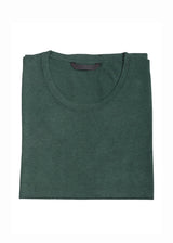 Folded view ARI Knitted Crew T-Shirt Bottle Green. Made in Italy