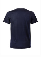 Back view ARI Knitted Crew T-Shirt Blue. Made in Italy