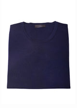 Folded view ARI Knitted Crew T-Shirt Blue. Made in Italy