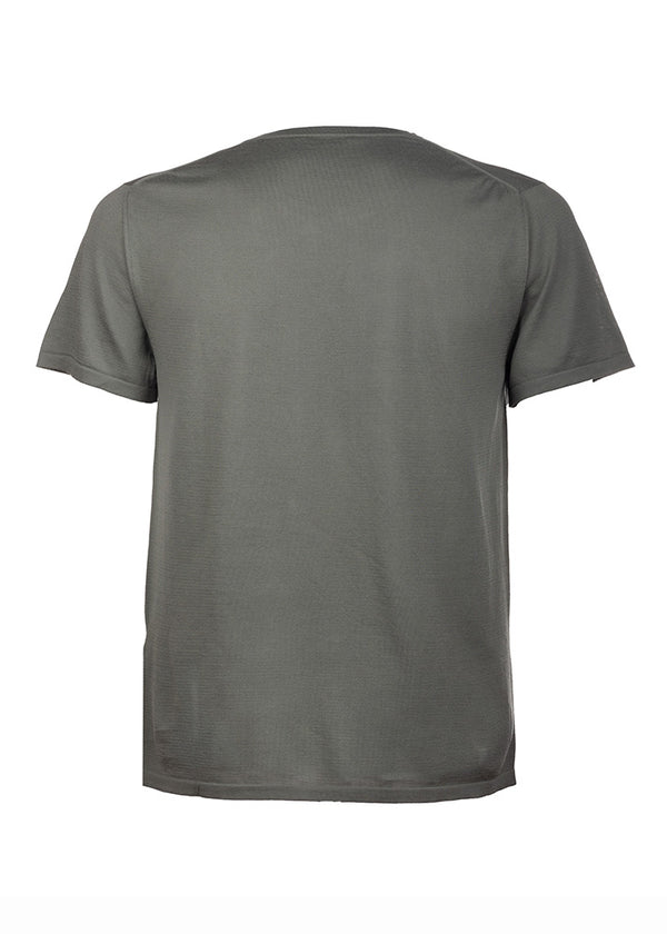 Back view ARI Knitted Crew T-Shirt Military Grey. Made in Italy