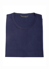 Folded view ARI Superfine Cotton knit Crew Neck Sweater Navy Blue. Made in Italy