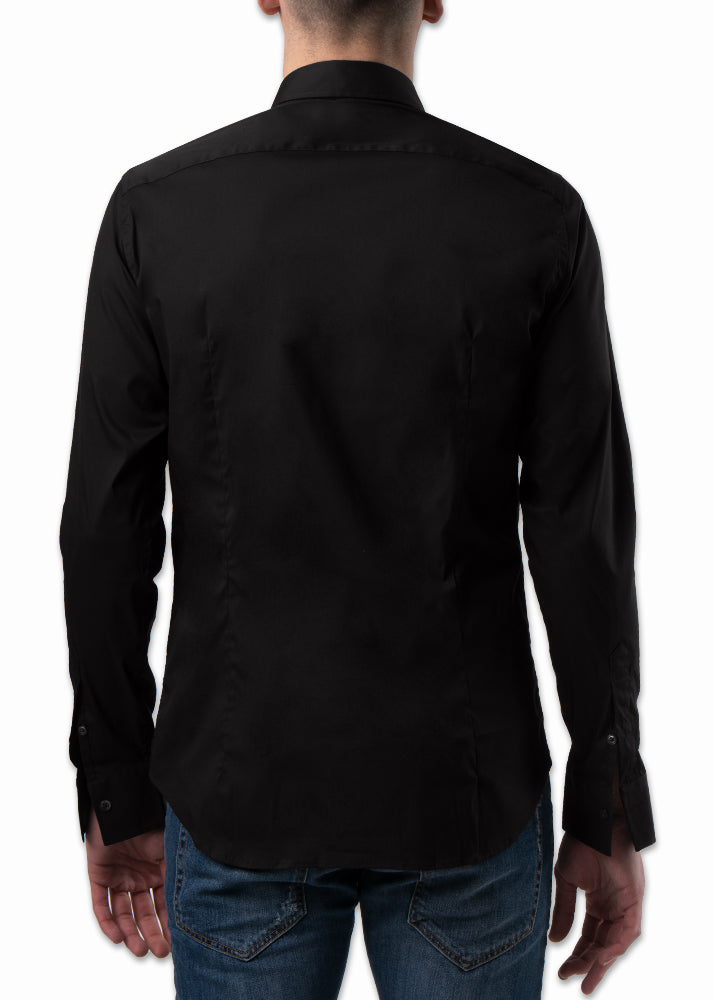 Back view on a model ARI 100-1 BLACK SHIRT. Made in Italy