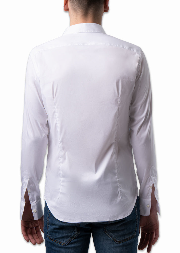 Back view on a model ARI 100-1 White Shirt. Hand Made in Italy