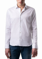 Front view on a model ARI 100-1 White Shirt. Hand Made in Italy