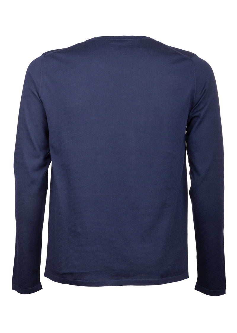 back view ARI Superfine Cotton knit Long Sleeve Sweater Navy Blue. Made in Italy