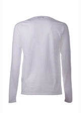 Back view ARI Superfine Cotton knit Long Sleeve Sweater White. Made in Italy