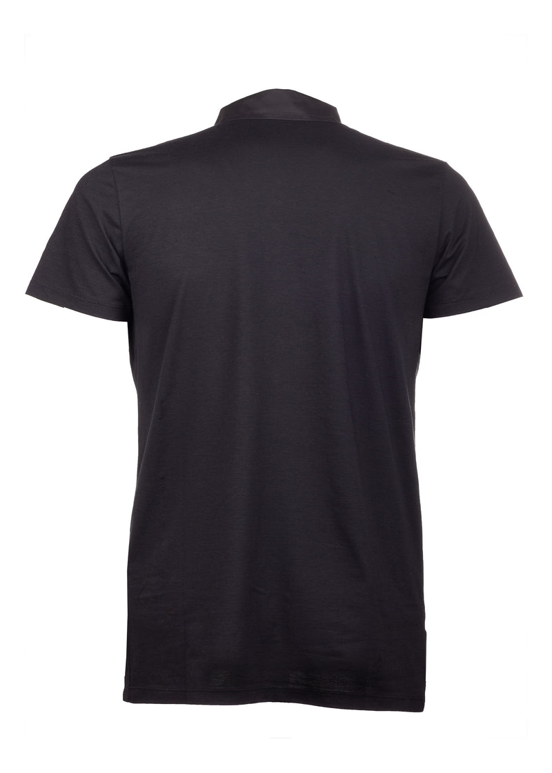 Back view of ARI Cotton Stretch Polo T-Shirt Black. Made in Italy