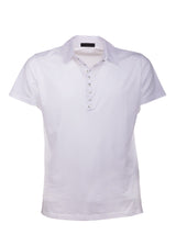 Front view ARI Cotton Stretch Polo T-Shirt White. Made in Italy