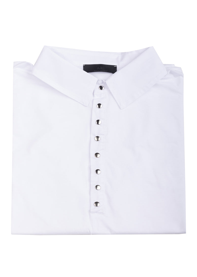 Detail view ARI Cotton Stretch Polo T-Shirt White. Made in Italy