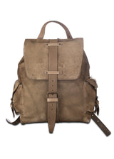 front view ARI Buck Leather Backpack Olive.Made in Italy
