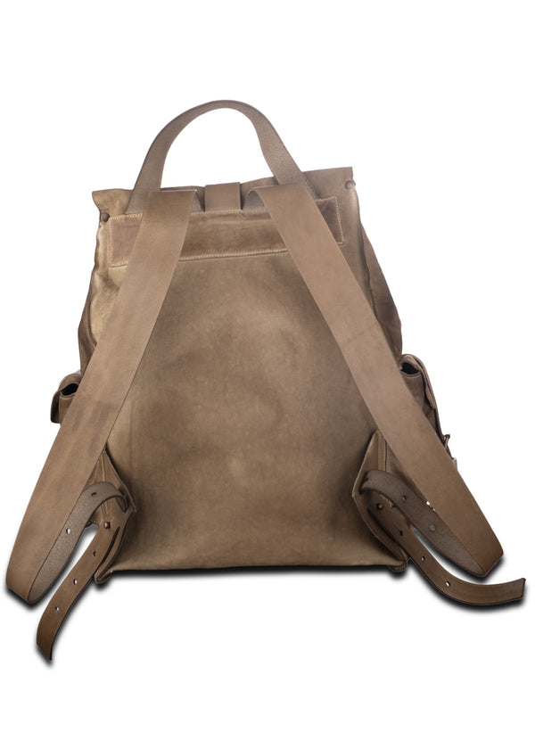 back view ARI Buck Leather Backpack Olive.Made in Italy