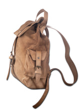 Side view Buck Leather Backpack Sand. Made in Italy