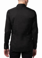 Back view on a model, ARI 100-9 Long Sleeve Athletic Black Shirt | Hand Made in Italy