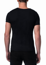 Back view ARI Crew Black T-shirt on a model Made in Italy
