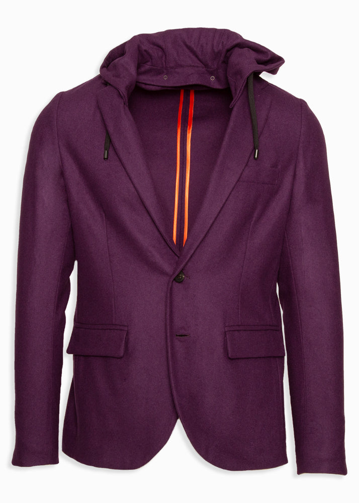 Front view ARI Fuji Violet Cashmere Travel Jacket. Made in Italy