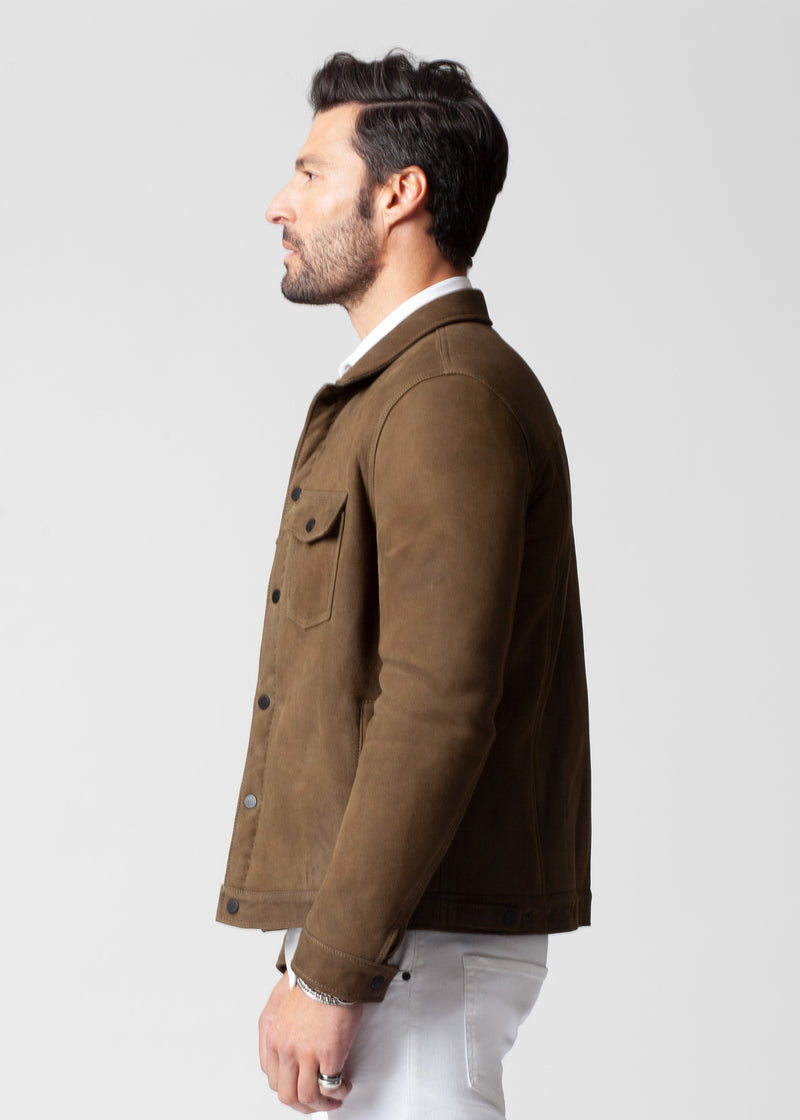 side view ARI Collin Shearling Jacket in Olive