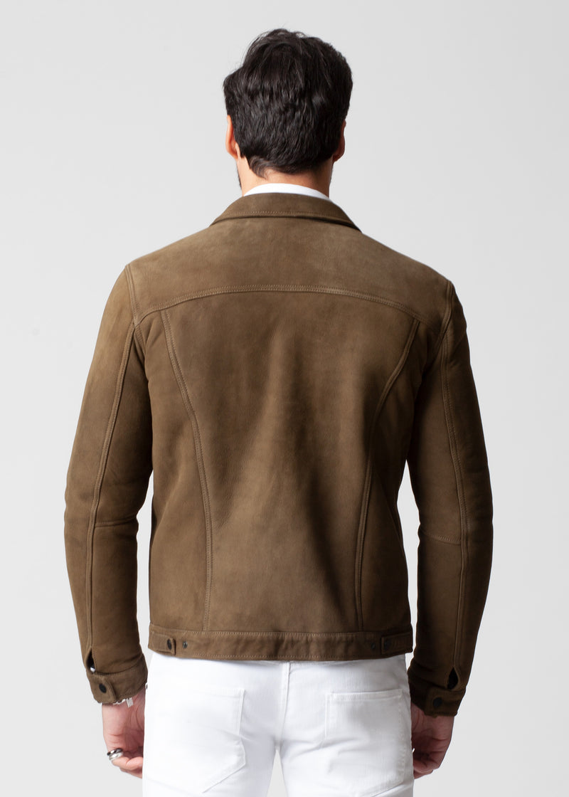 Back view ARI Collin Shearling Jacket in Olive
