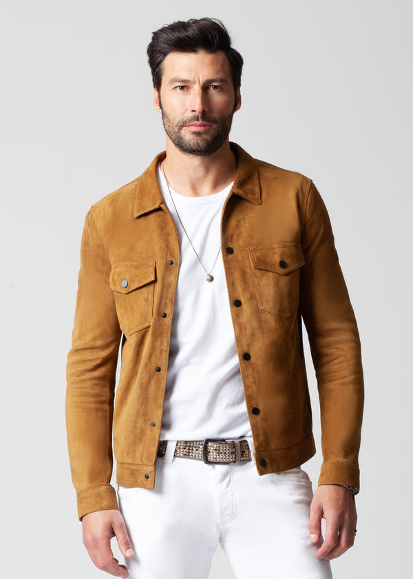 ARI COLLIN CASHMERE SUEDE JACKET IN WHISKY