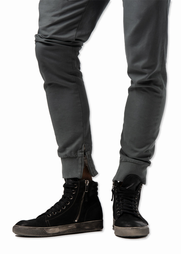 ARI Grey Travel Jogger Pants. Made in Italy with black shoes