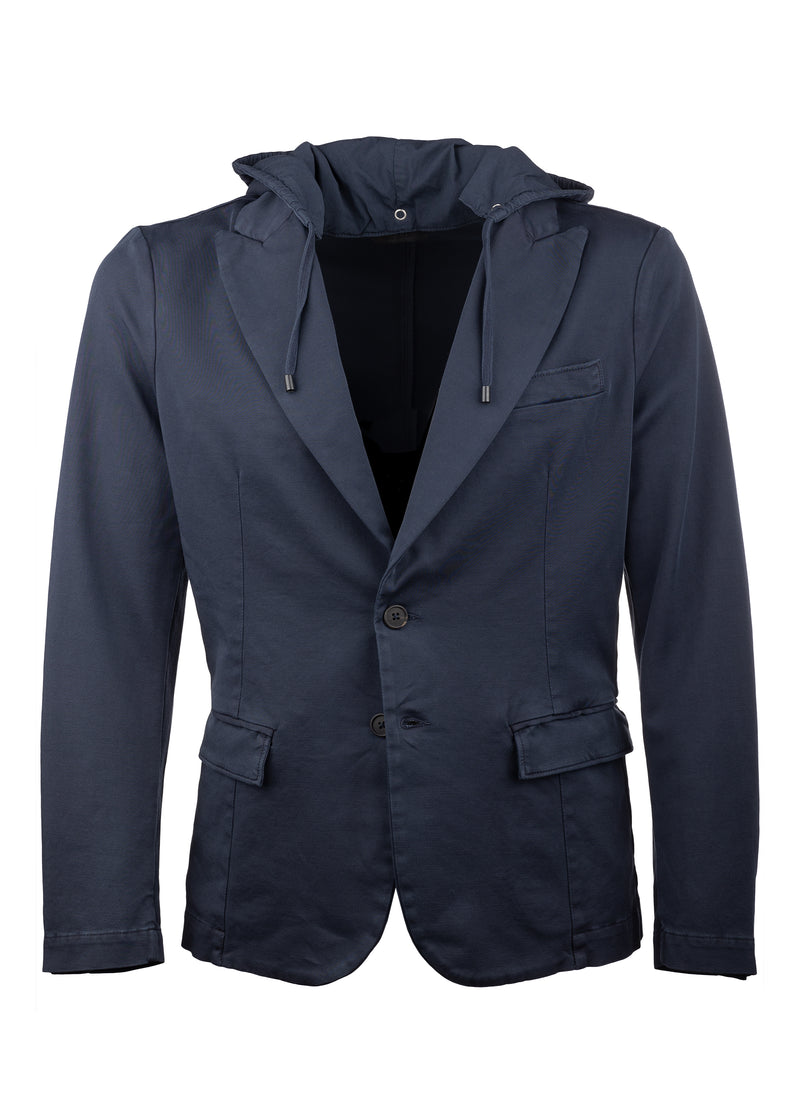 Front view ARI Nolli Stretch Cotton Blue Jacket. Made in Italy