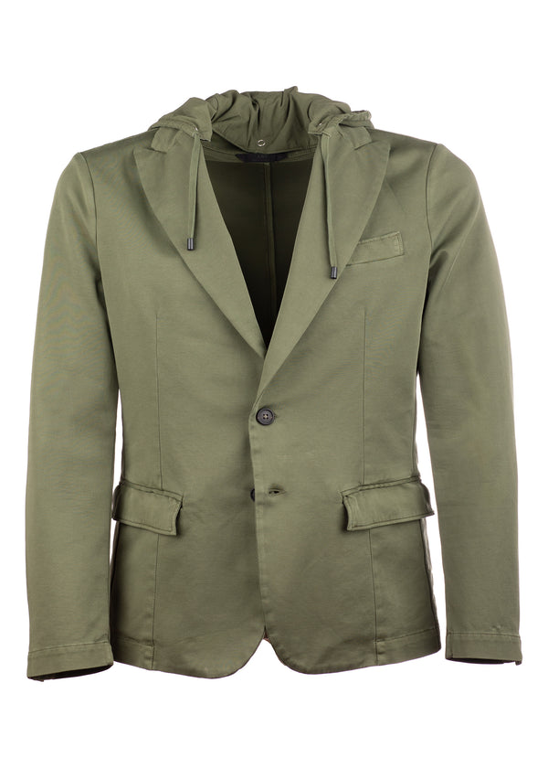 Front view ARI Nolli Stretch Cotton Green Jacket. Made in Italy