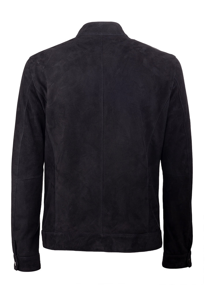 Back View Ari James Suede Black Jacket. Made in Italy