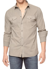 Front view on a model Mussola Grey Shirt w/ Pockets. Made in Italy