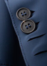 Buttons view of ARI Live Cut Neoprene Blue Blazer. Made in Italy