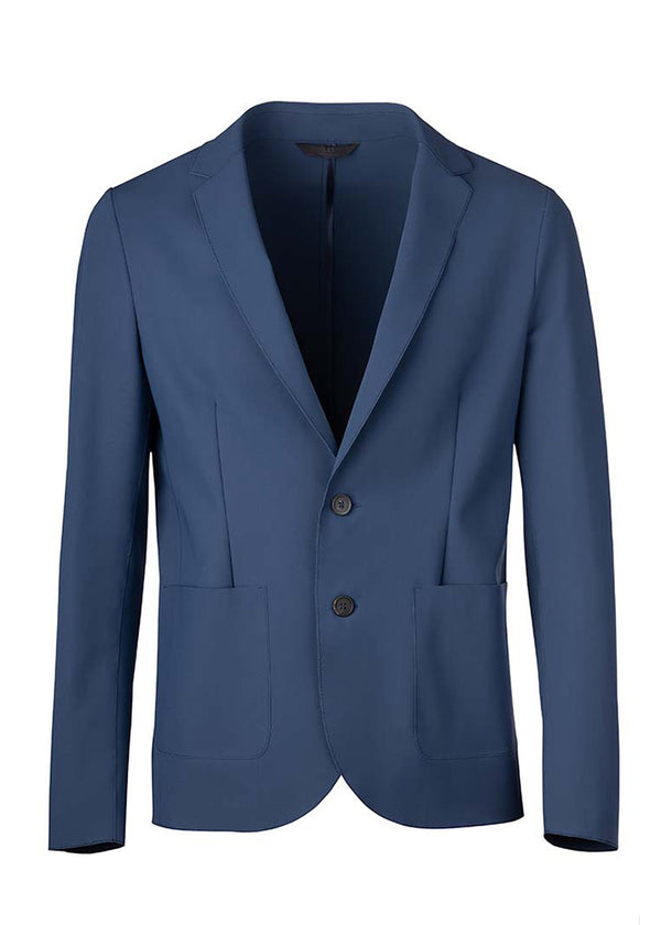 Front view of ARI Live Cut Neoprene Blue Blazer. Made in Italy