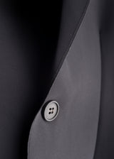 Button on lapel view of ARI Live Cut Neophrene Grey Blazer. Made in Italy