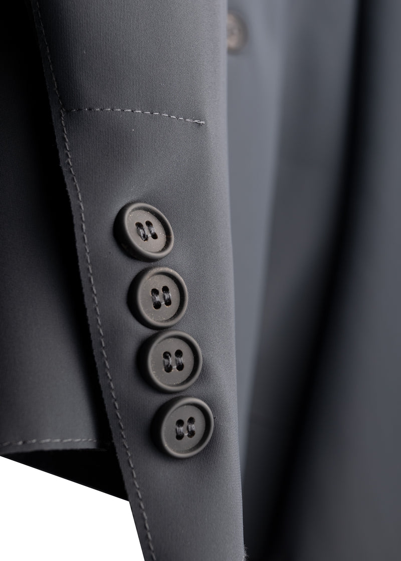 Buttons view of ARI Live Cut Neophrene Grey Blazer. Made in Italy