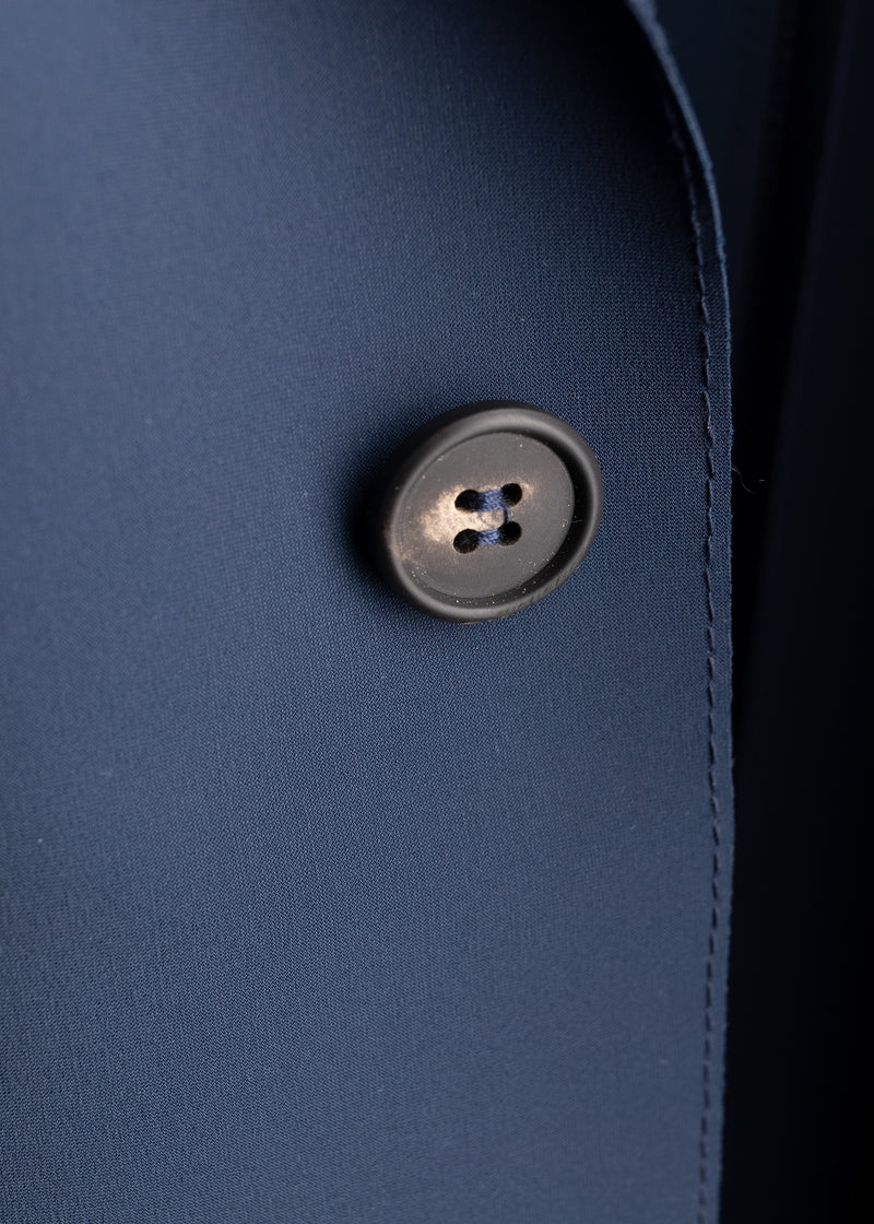 Button view of ARI Live Cut Neoprene Navy Blue Blazer. Made in Italy
