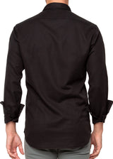 Back view on a model ARI Nelly Shirt Black with Pockets. Made in Italy